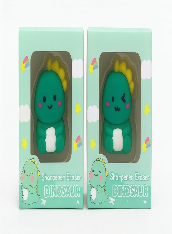 Crafty Cuddle Cute 2-in-1 Eraser and Sharpener for Kids & Students | Unique Stationery | Soft & Fun | Pack of 2 - Ideal Birthday Return Gift (Dinosaur) - Image 1
